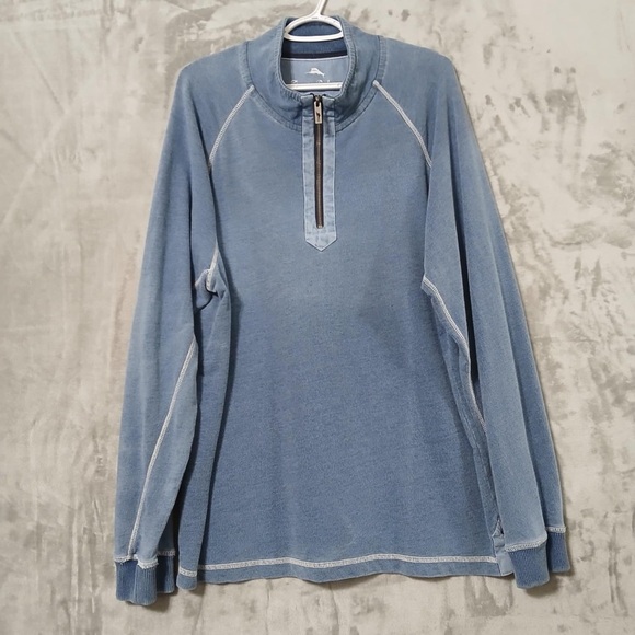 Tommy Bahama Men Quarter Zip Sweater Size XL Blue Pullover - Picture 1 of 10